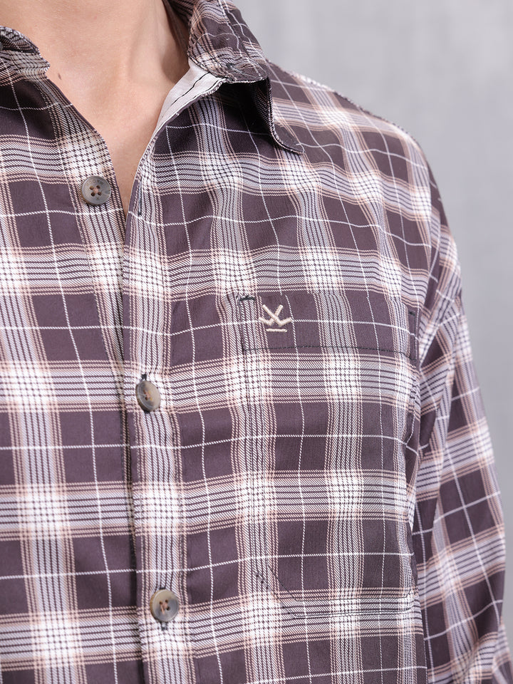 Textured Checkered Regular Fit Shirt | Brown