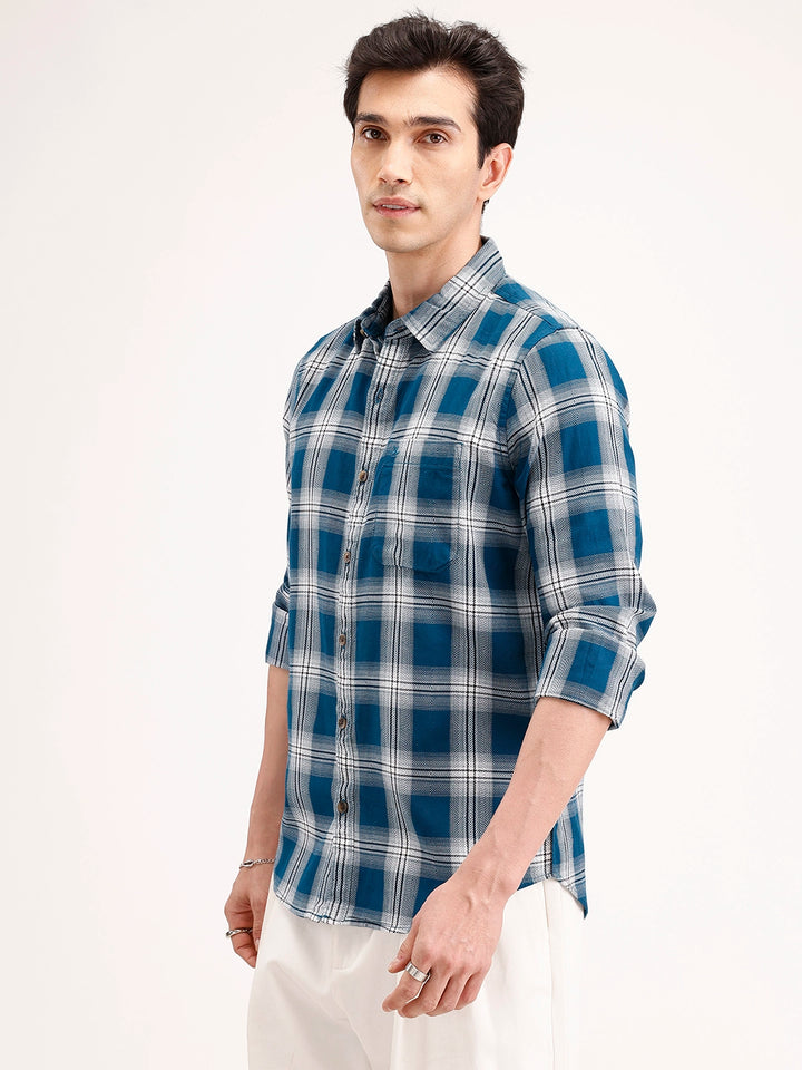 Slim Fit Checkered Shirt | Teal