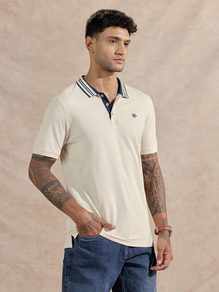 Solid Pique Polo T-Shirt | Beige