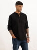 Textured Slim Fit Mandrin Collar Shirt | Black