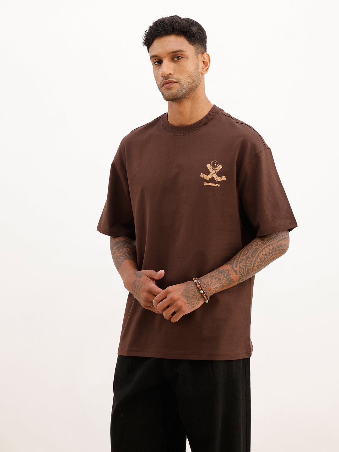 Classic Oversized Back Printed T-Shirt | Brown