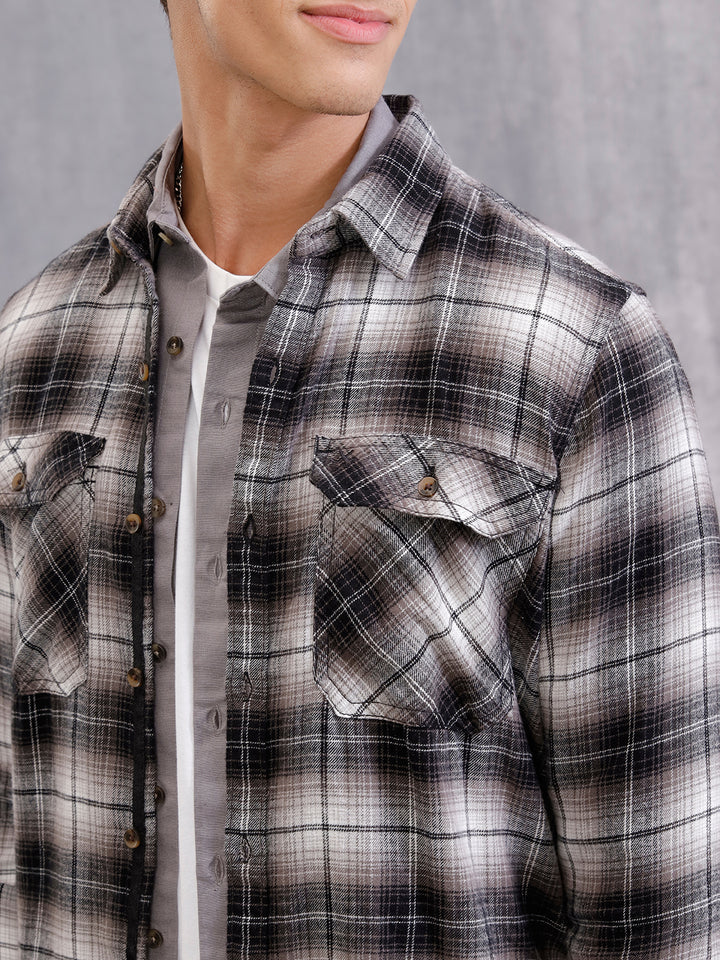 Brushed Flannel Utility Shirt In Slim Fit | Black