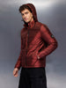 Metallic puffer jacket with hood | Wine