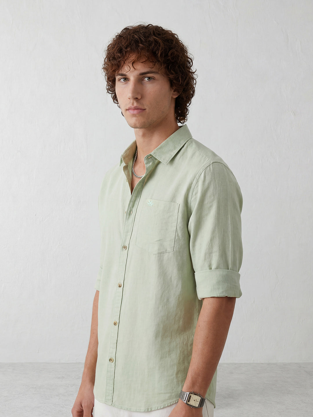 Solid Slim Fit Full Sleeve Shirt | Light Green