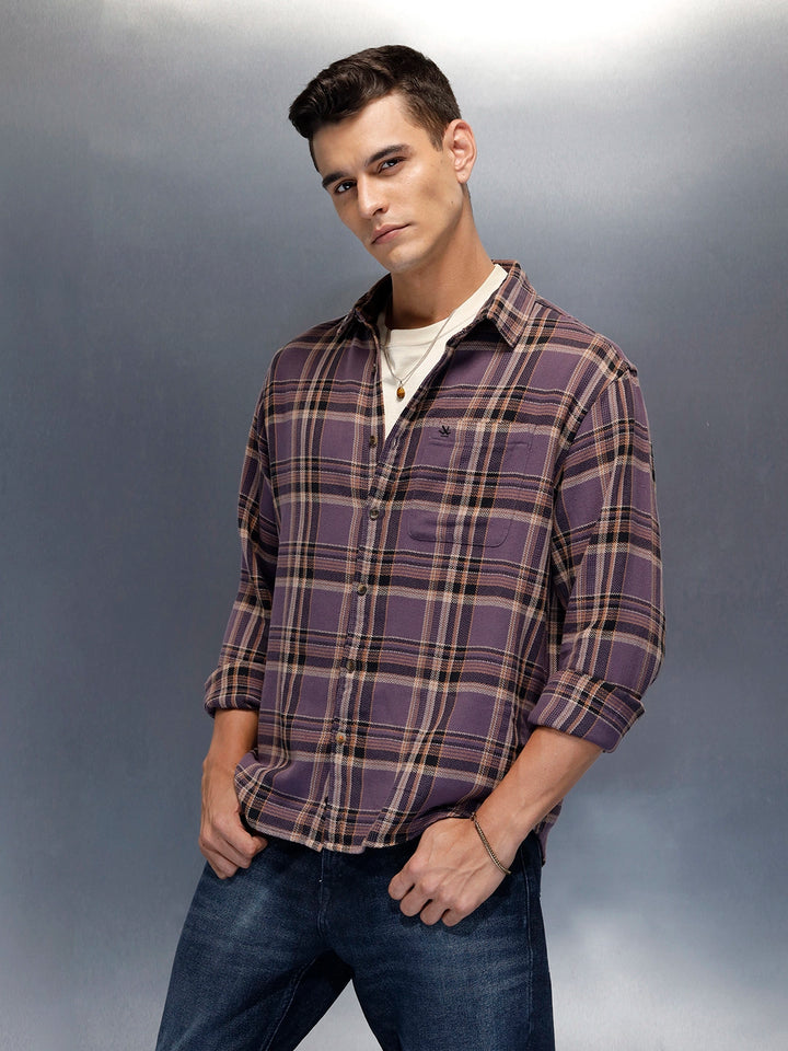 Men's casual comfort fit checkered pattern shirt | Purple
