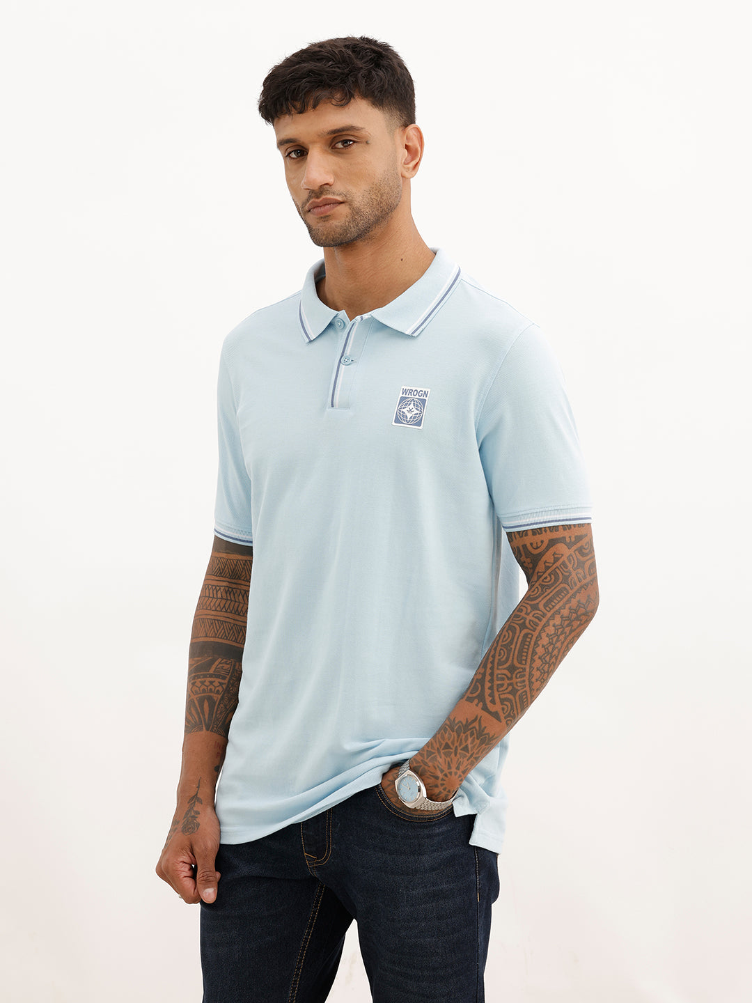 Slim Fit Tipping Collar Polo T-Shirt | Light Blue