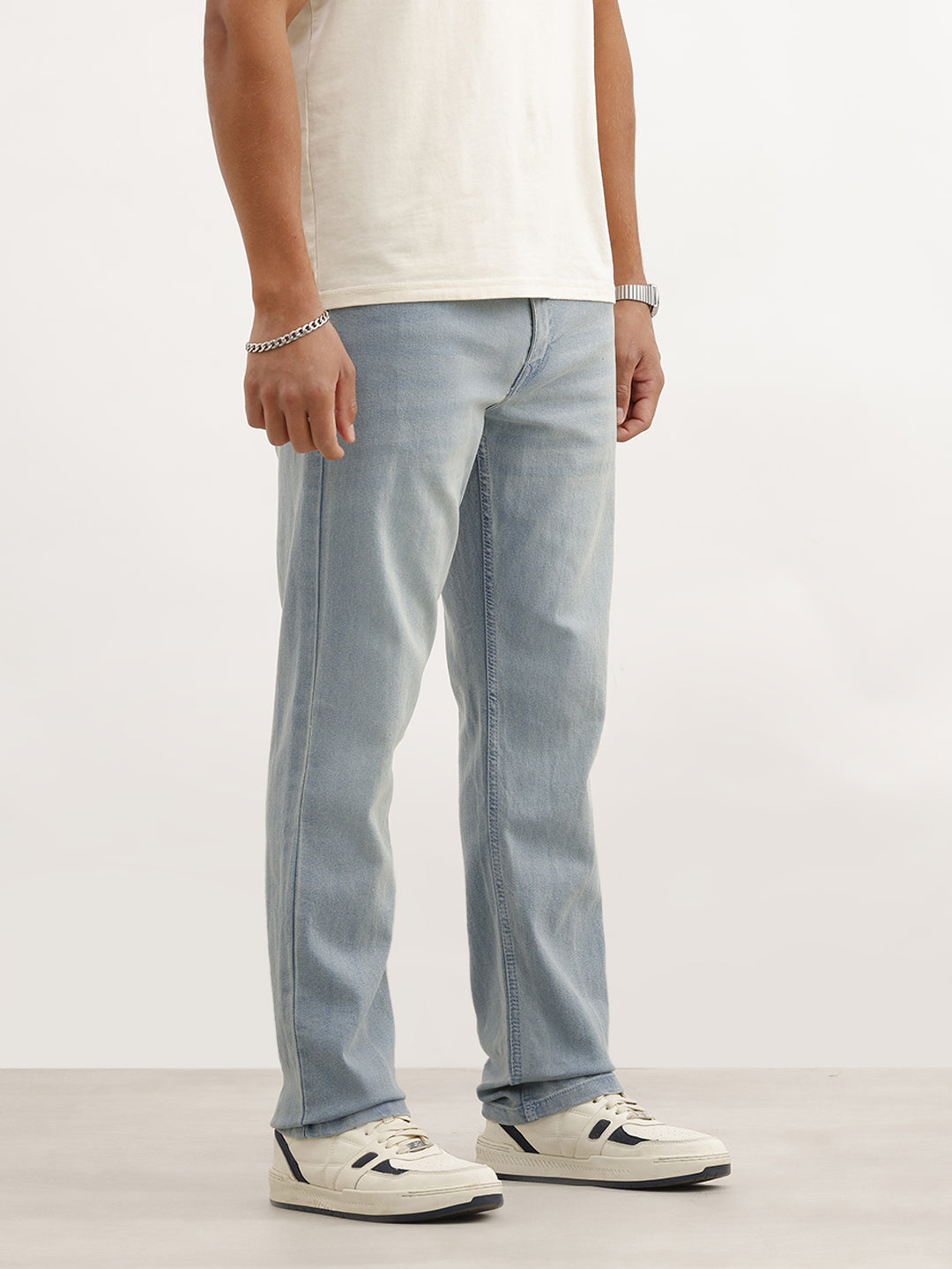 Faded Straight Fit Denim Jeans | Light Blue