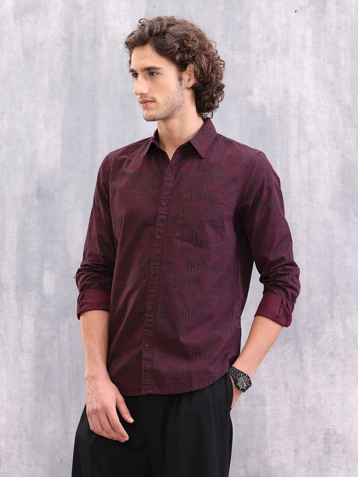 Striped Cotton Aop Shirt | Maroon