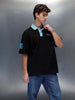 Oversized fit polo t-shirt with contrast collar | Black