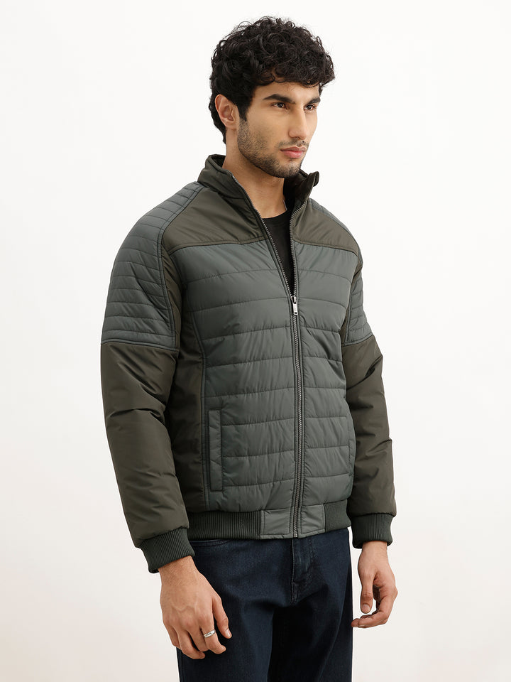 Solid Regular Fit Puffer Jacket | Olive