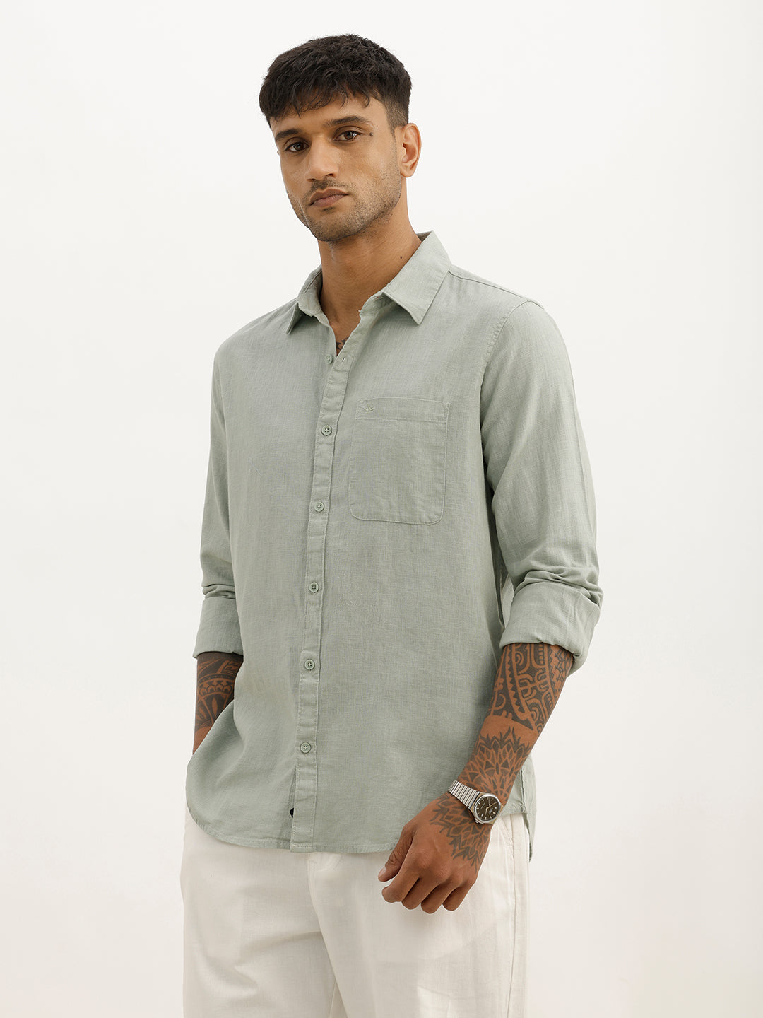 Solid Slim Fit Full Sleeve Shirt | Olive
