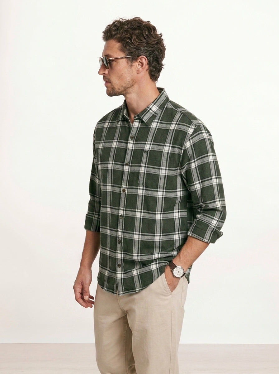 Comfort Fit Checkered Shirt | Dark Green