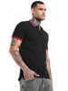 Solid Black Contrast Collar Polo T-Shirt