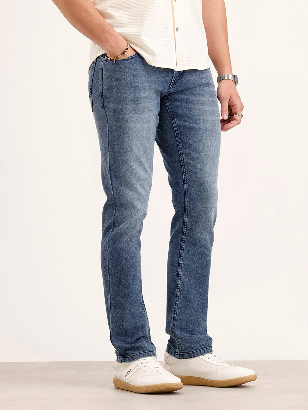 Straight Fit Faded Denim Jeans | Light Blue
