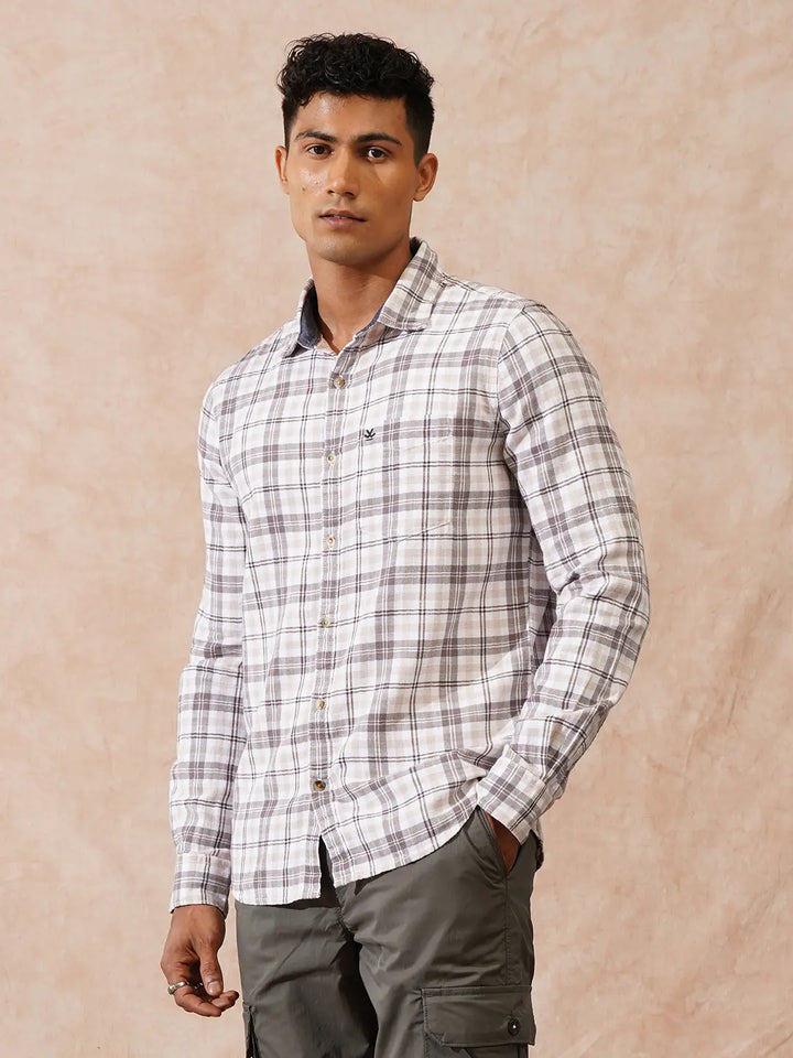 Herringbone Checks Slim Fit Shirt | Beige