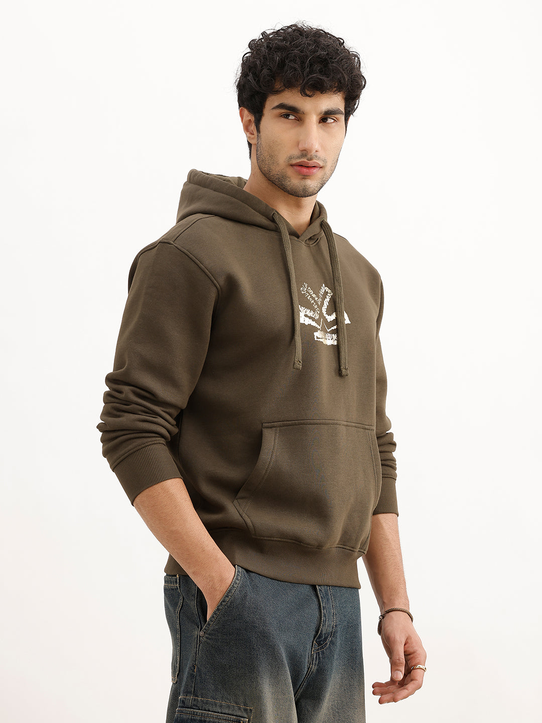 Classic Foil Printed Hooded Sweatshirt | Olive