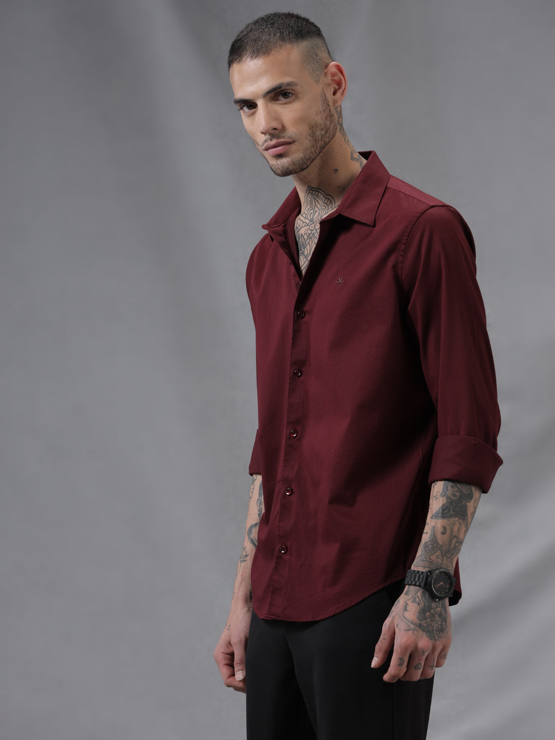 Satin Solid Maroon Shirt