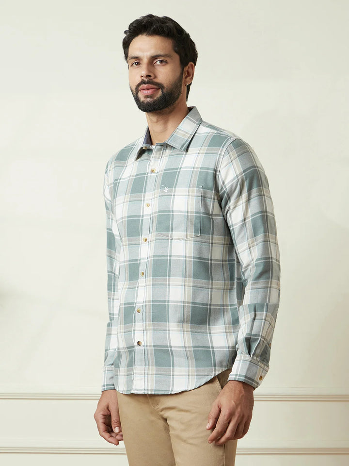 Tonal Checked Slim Fit Shirt | Green