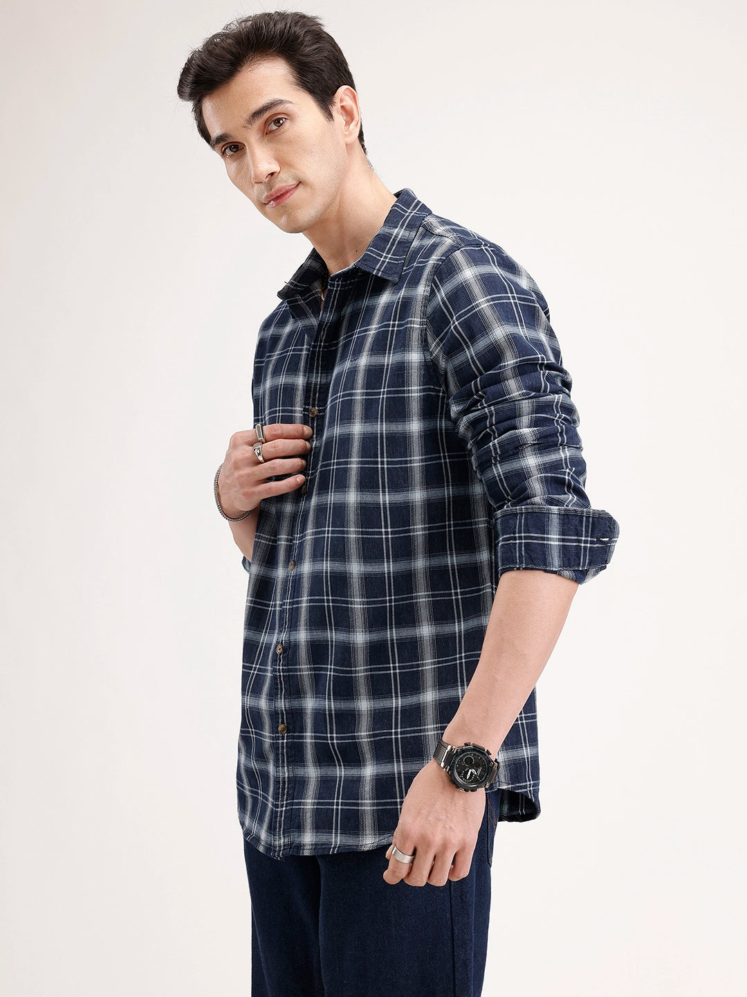 Slim Fit Checkered Shirt | Blue