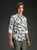 Wrogn Abstract Printed Slim Fit Shirt | Beige