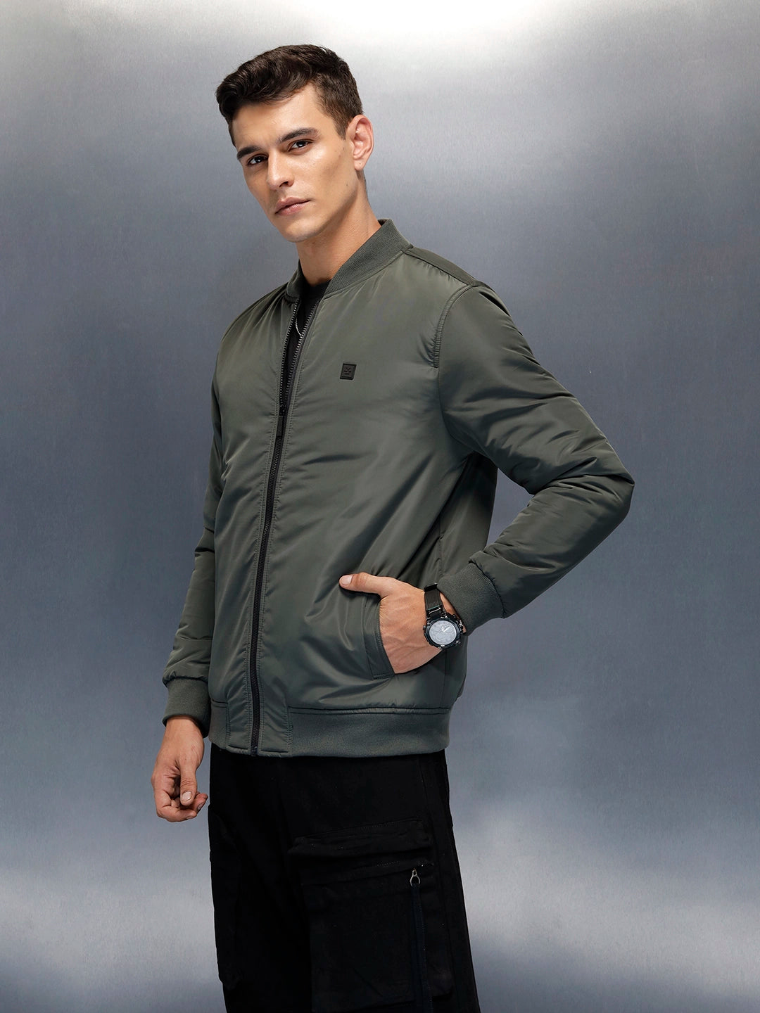 Men's causal regular fit bomber jacket | Olive