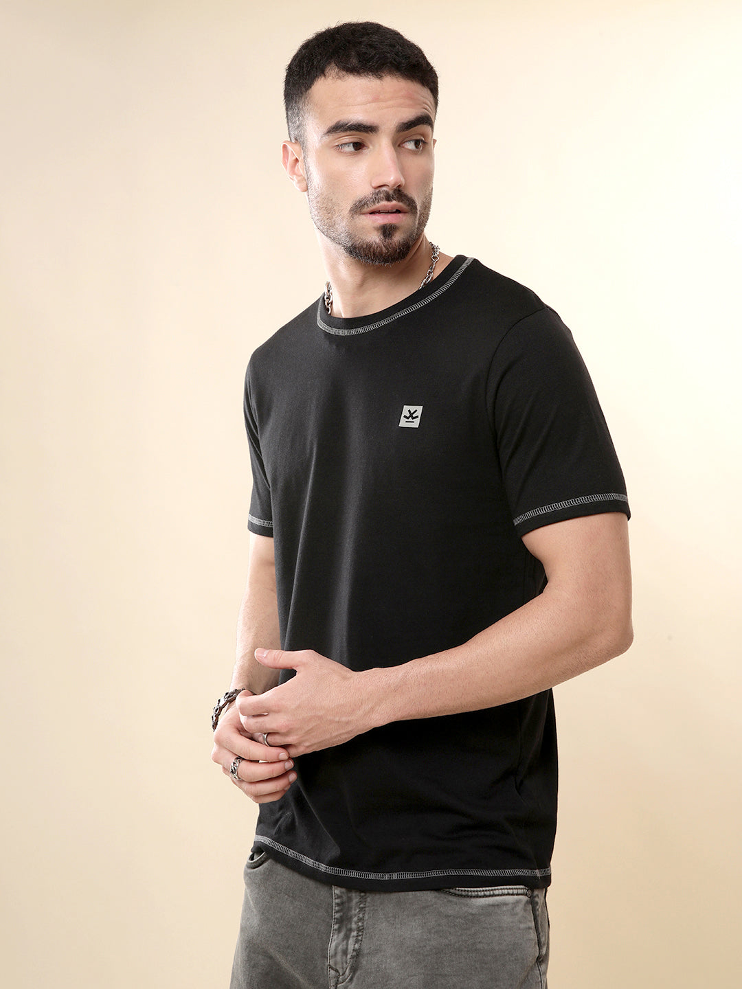 Solid Black Contrast T-Shirt