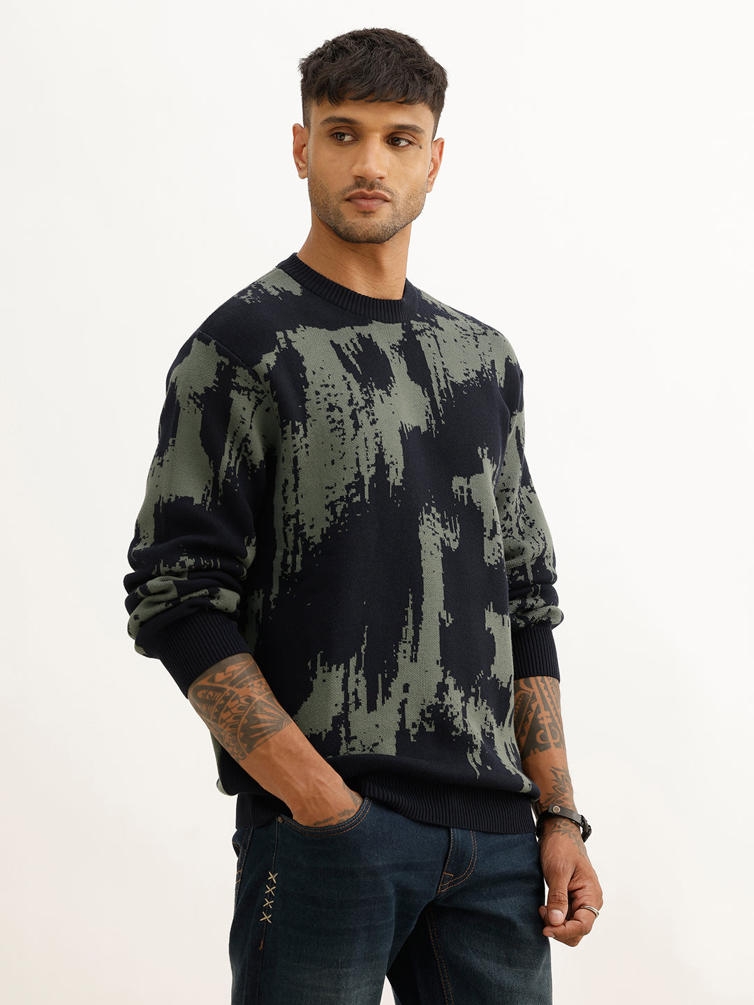 Classic AOP Knitted Full Sleeve T-Shirt | Olive