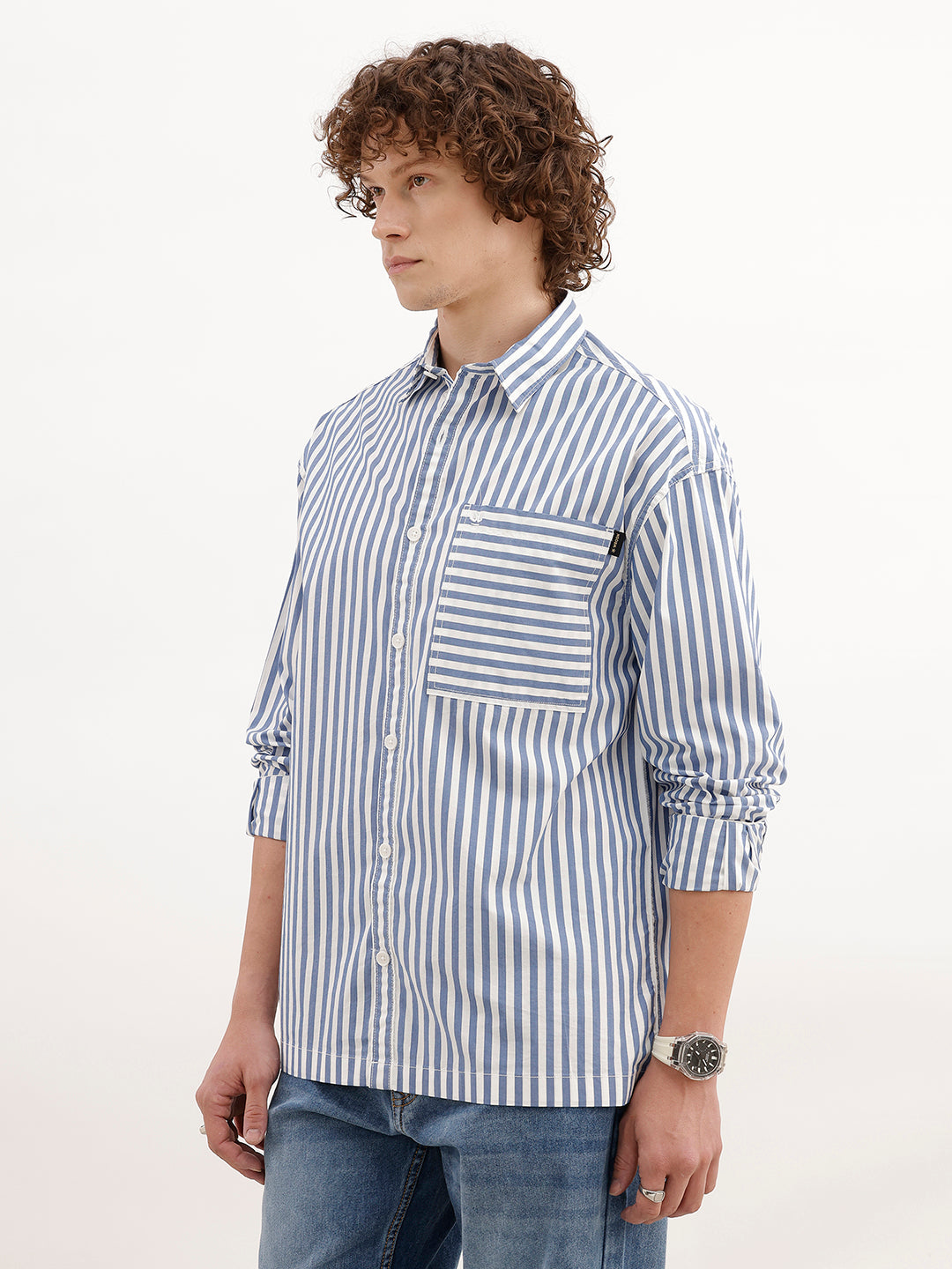 Classic Oversized Striped Shirt | Blue