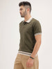 Slim Fit Flat Knit Polo T-Shirt | Olive
