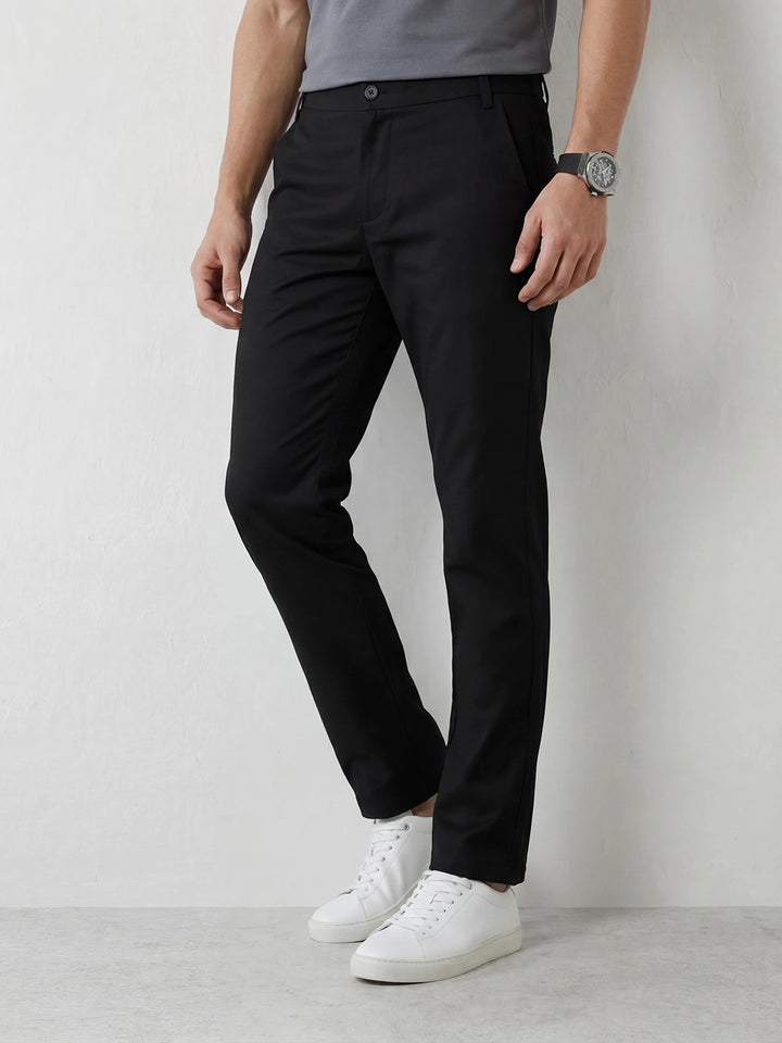 Straight Fit Solid Trouser | Black