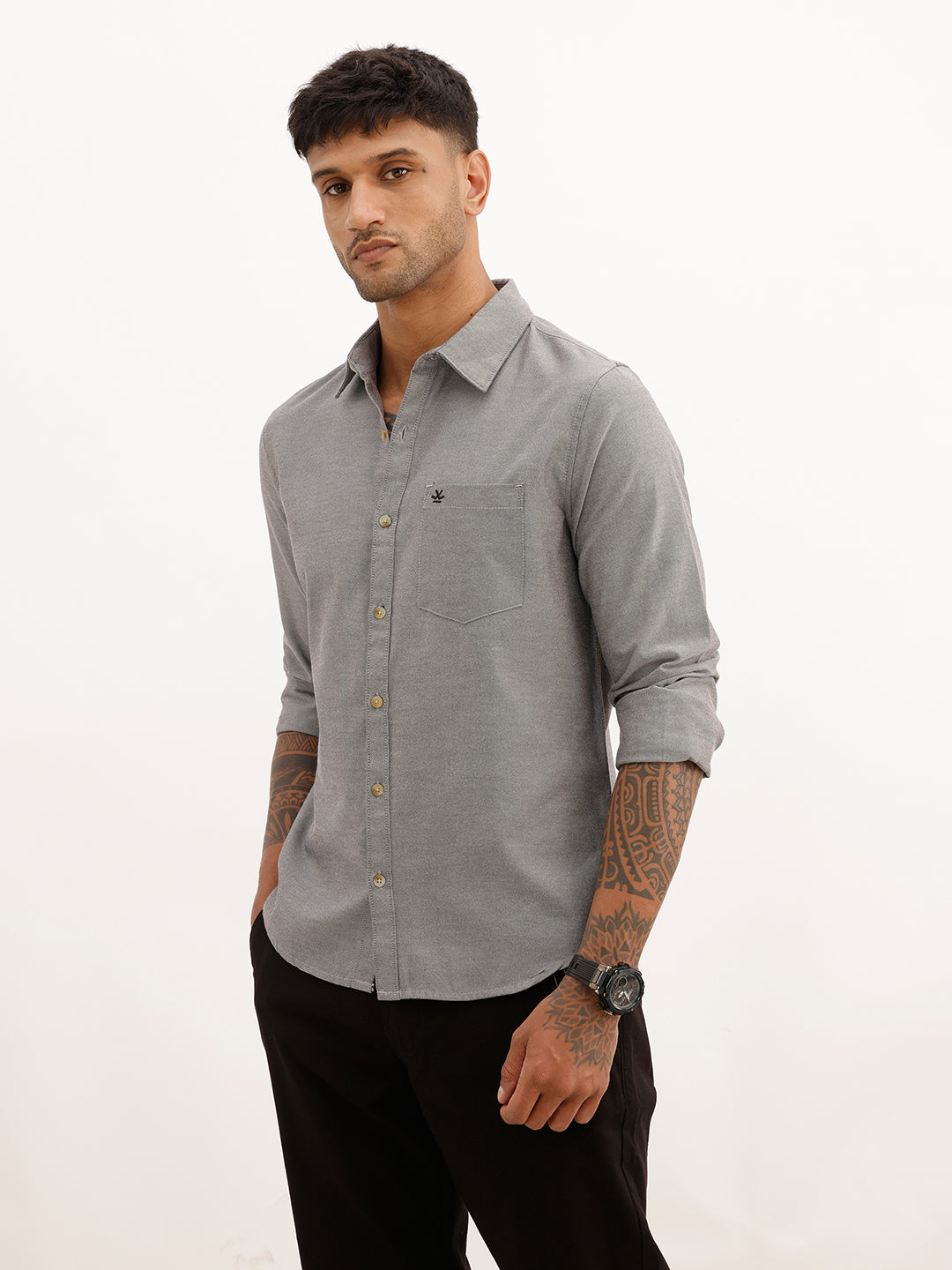 Solid Regular Fit Full Sleeve Shirt | Grey | WWSH9182F