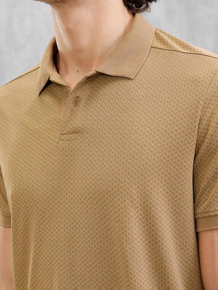 Solid Textured Slim Fit Polo T-Shirt | Brown