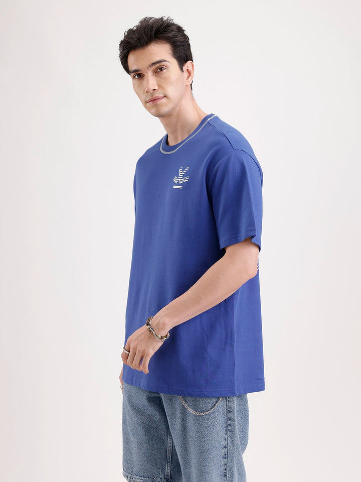 Classic Oversized Back Printed T-Shirt  | Blue