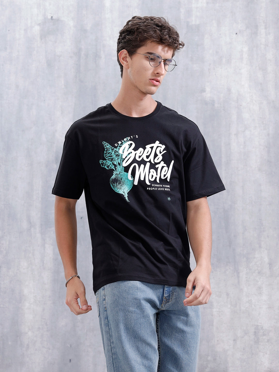 Casual Men Oversized Fit Tee With Graphic | Black