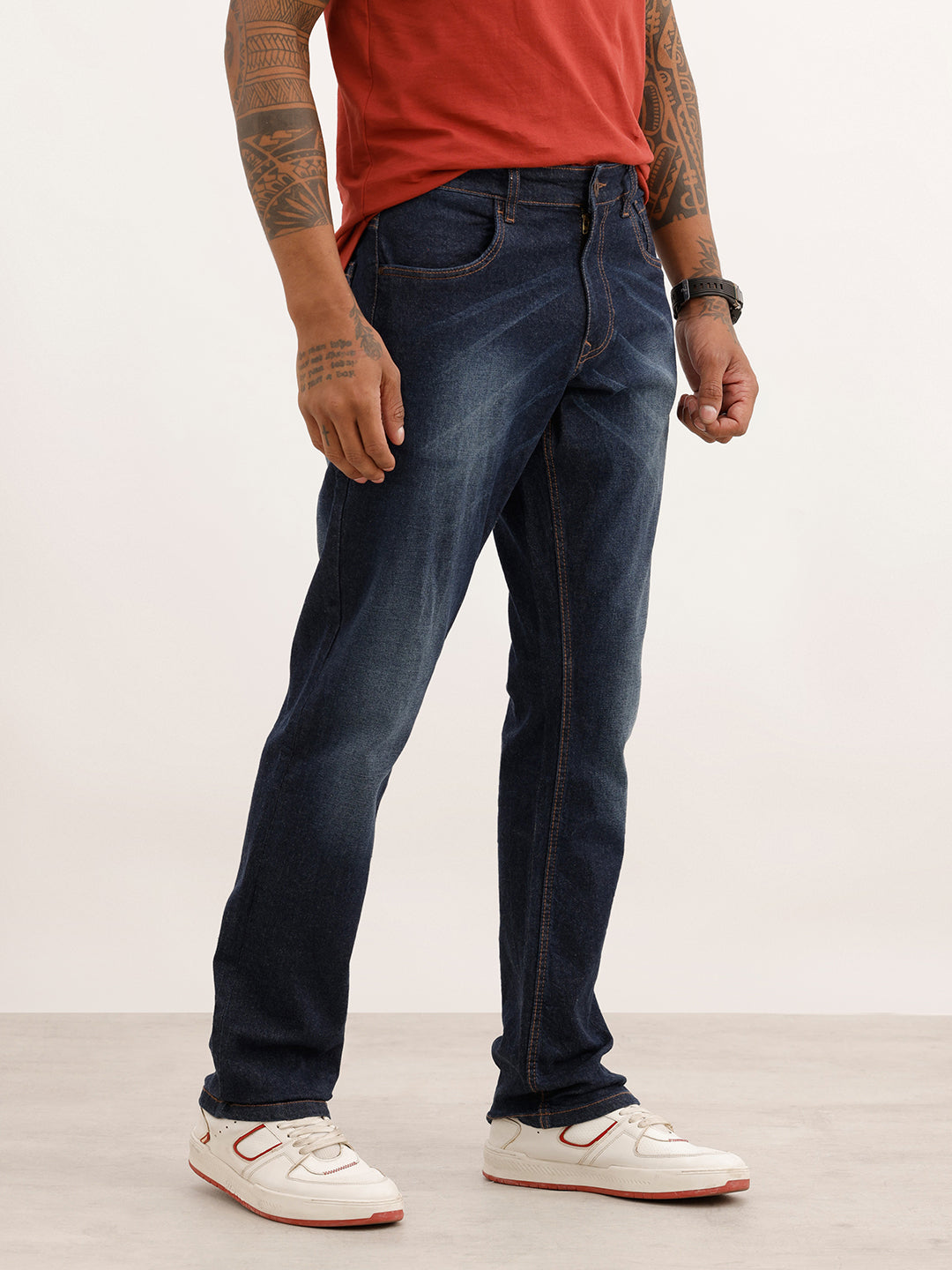 Faded Straight Fit Denim Jeans | Blue