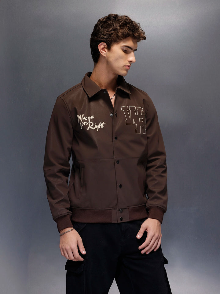 Wrogn Branded Men's Varsity Inspired Jacket  |  Brown
