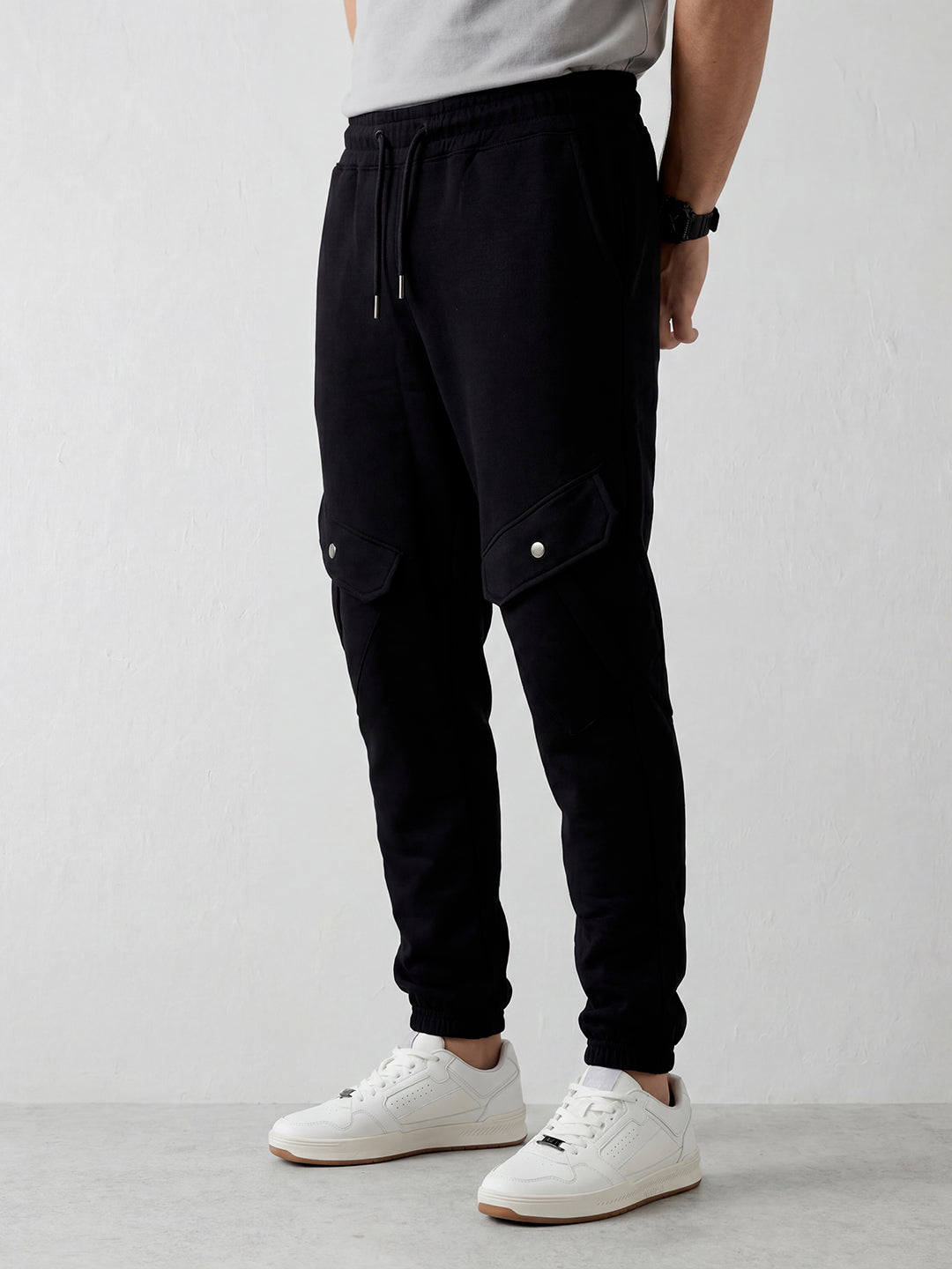 Men's casual cargo knit joggers | Black