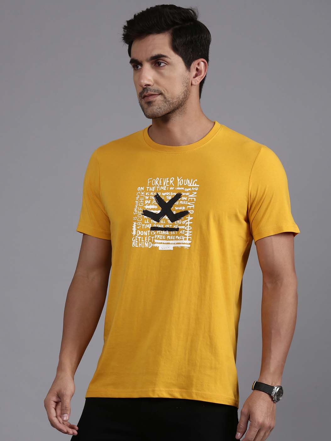 Typographic Chest Print Mustard T-Shirt