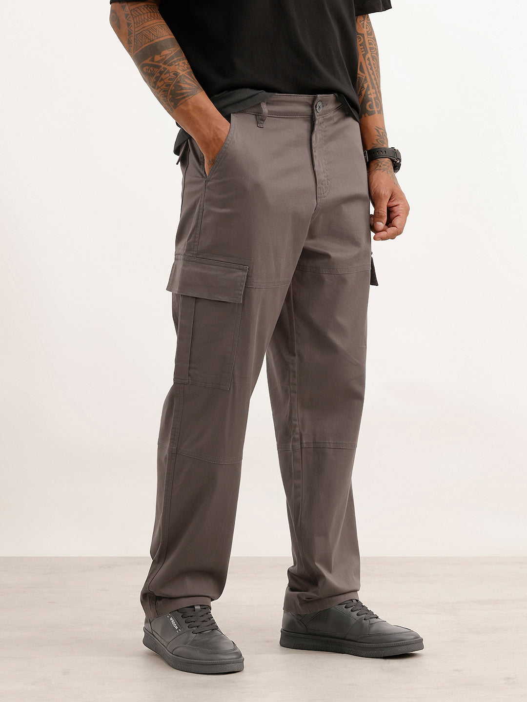 Solid Loose Fit Cargo Trouser | Charcoal