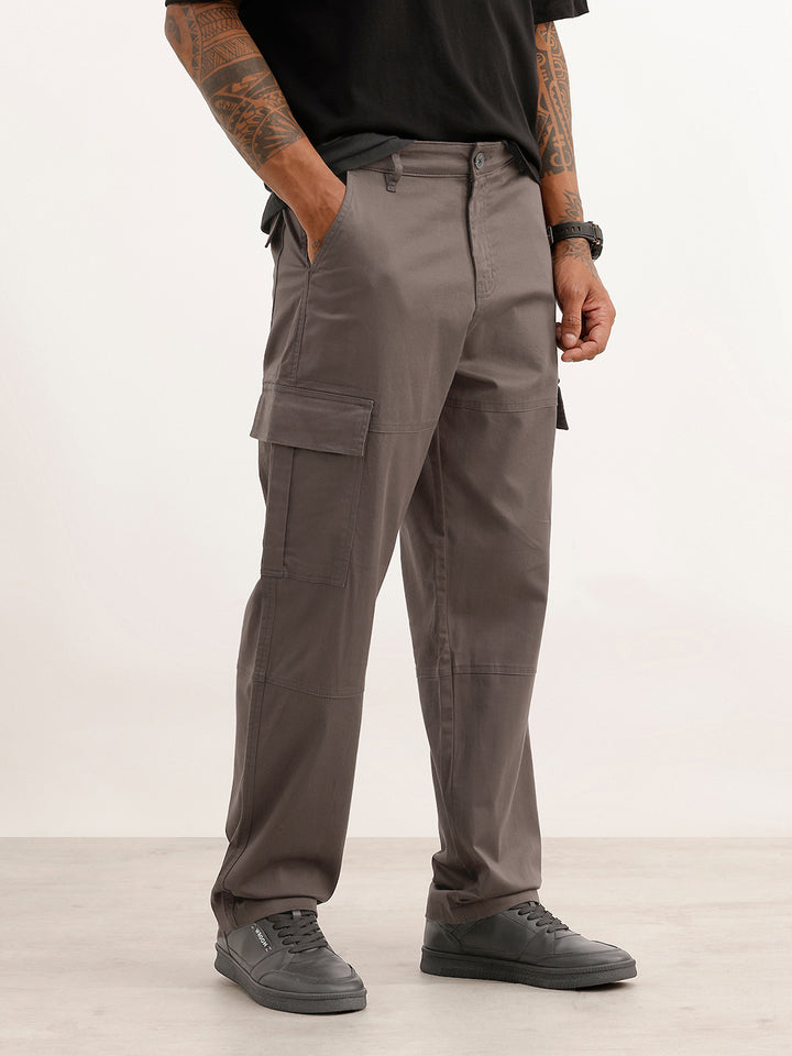 Solid Loose Fit Cargo Trouser | Charcoal