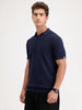 Slim Fit Flat Knit Polo T-Shirt | Navy