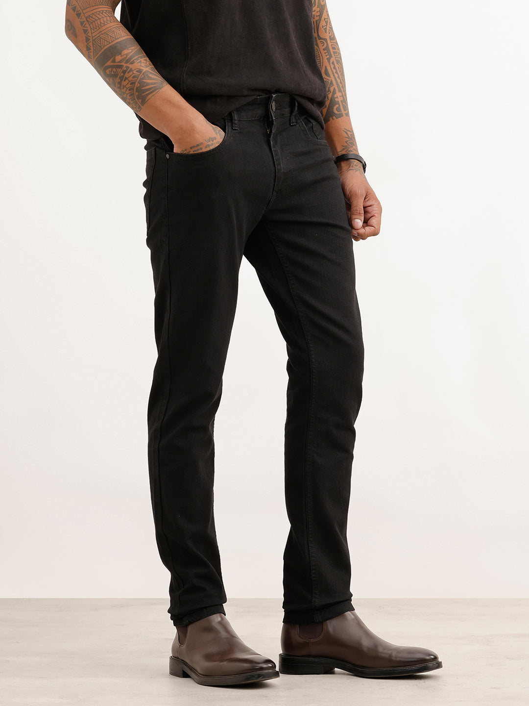 Solid Skinny Fit Denim Jeans | Black