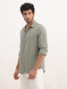 Slim Fit Textured Stripe Full Sleeve Shirt | Olive