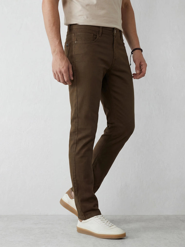 Solid Slim Fit Trouser | Brown