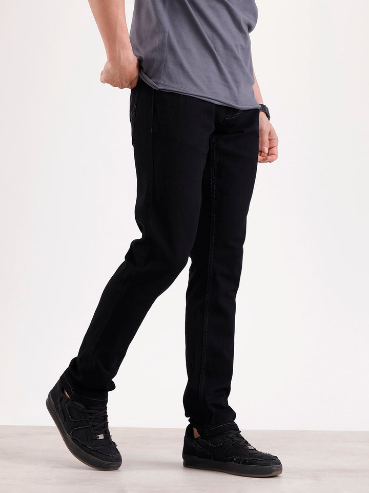 Solid Slim Fit Denim Jeans  | Black