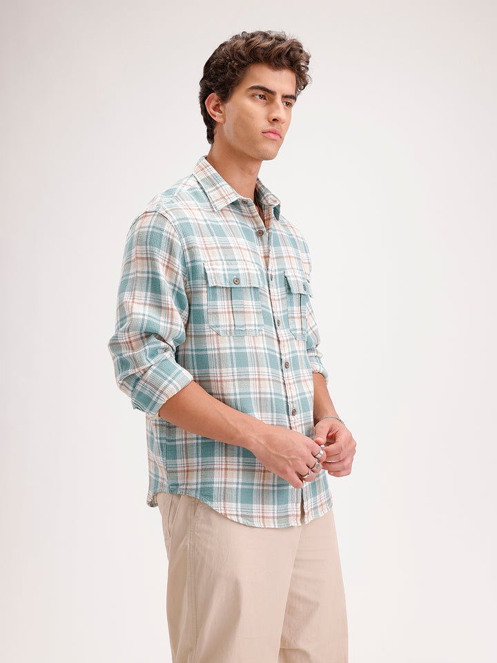 Comfort Fit Double Pocket Shirt  | Green