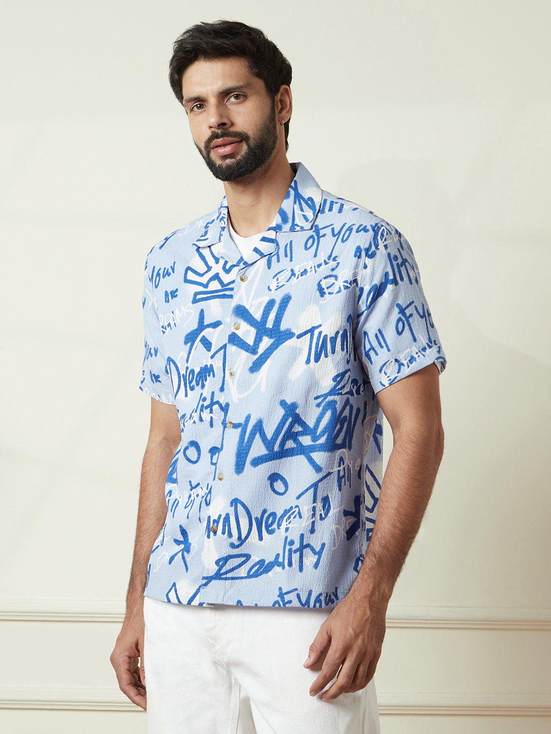 Abstract AOP Shirt in Sky Blue