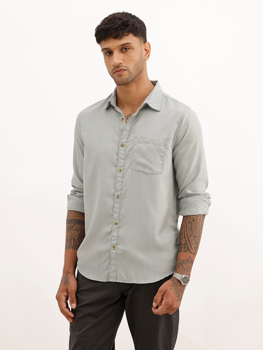 Solid Regular Fit Full Sleeve Shirt | Grey | WWSH9190F