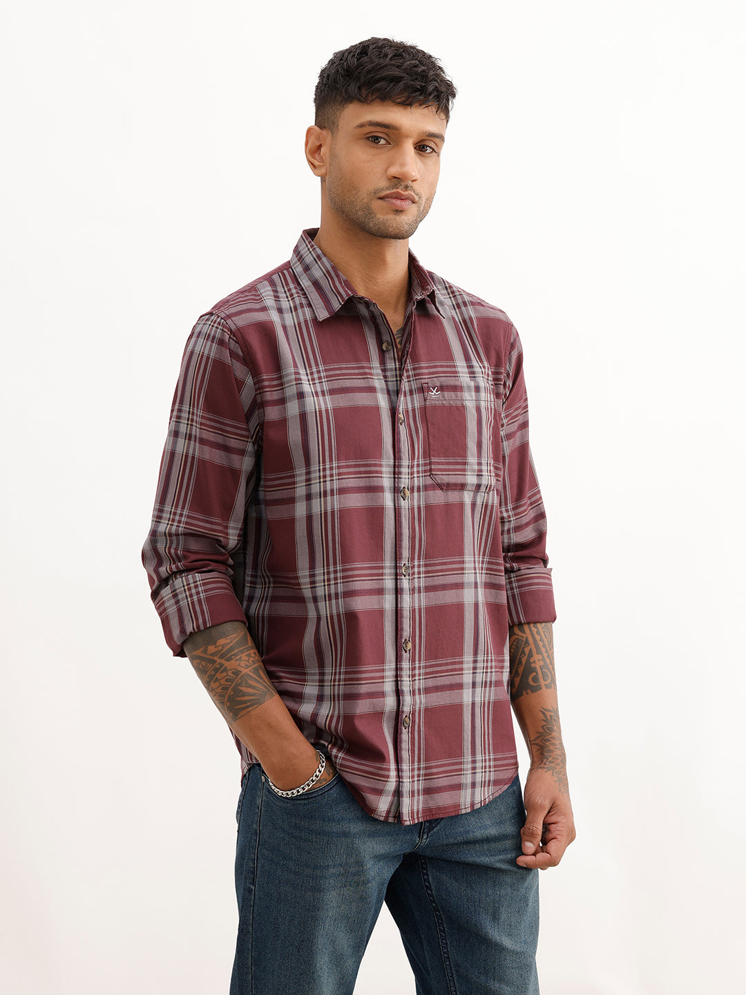 Regular Fit Checkered Shirt | Wine