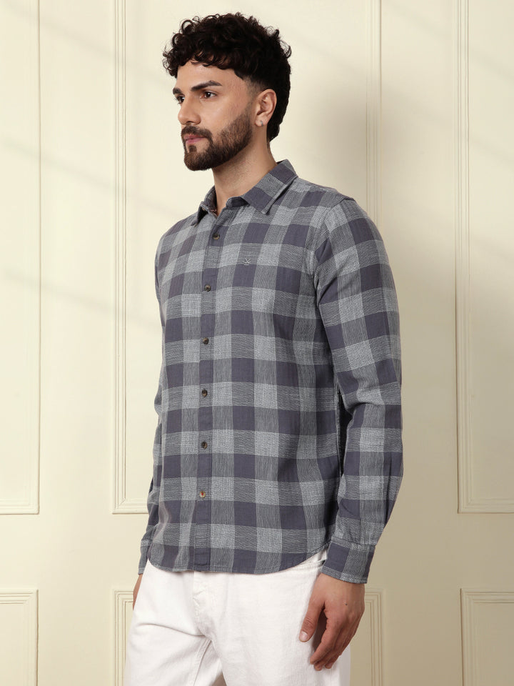 Textured Tonal Check Shirt | Blue